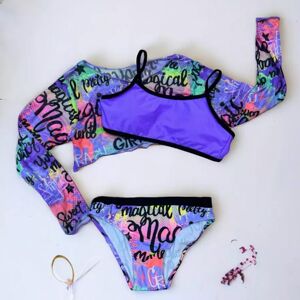 Swimwear Online Modisches 3-Teiliges Bademode-Set Für Mädchen Mit Sonnenschutz, Schnürung Auf Der Rückseite, Unterhemd, Bedruckter Slip Und Langärmeligem Überzug, Bad