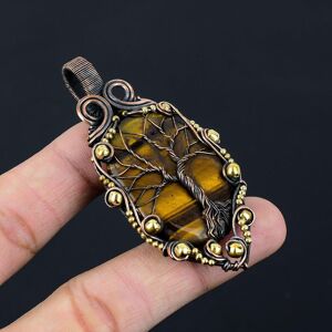 Copperie Baum Des Lebens, Tigerauge, Edelstein, Reiner Kupferdraht, Umwickelt, Handgefertigter Anhänger-Schmuck