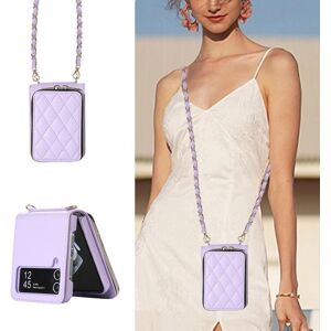 New Case Crossbody Leder Reißverschluss Karten Solt Wallet Case Für Samsung Galaxy Z Flip 5 4 3 Z Fold 5 Fold4 Fold3 Metallkette Lanyard Cover Lila Samsung Z F