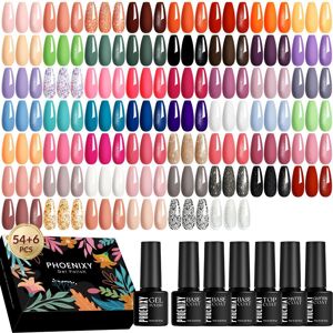 ART Phoenixy 60-Teiliges Gel-Nagellack-Set Mit Basis Und Glänzendem, Glitzerndem, Mattem Decklack, Soak-Off-Gel-Nagel-Set, Geeignet Für Alle Jahreszeiten,