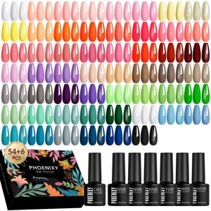 ART Phoenixy 60-Teiliges Gel-Nagellack-Set Mit Basis Und Glänzendem, Glitzerndem, Mattem Decklack, Soak-Off-Gel-Nagel-Set, Geeignet Für Alle Jahreszeiten,
