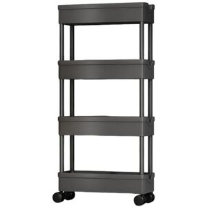 Household Good Yousheng-Lagerregal Mit 360-Grad-Rädern Vielseitiger 4-Stufiger Rollwagen Platzsparendes, Herausnehmbares Mehrstufiges Regal Schwarz
