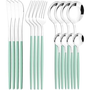Zoseil Home 16-Teiliges Mintgold-Geschirr-Besteck-Set, Hochwertiges Edelstahl-Geschirr, Messer, Gabel, Kaffeelöffel, Besteck, Westliches Kiechen-Besteck Minze