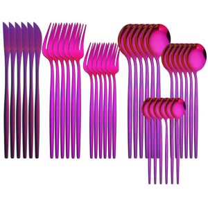 Zoseil Home 6people Western Pink Gold Edelstahl Geschirr Besteck Messer Dessert Gabel Kaffeelöffel Geschirr Hochwertiges Besteck Set Küchenbesteck Lila