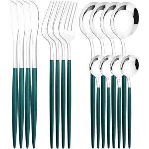 Zoseil Home 16-Teiliges Mintgold-Geschirr-Besteck-Set, Hochwertiges Edelstahl-Geschirr, Messer, Gabel, Kaffeelöffel, Besteck, Westliches Kiechen-Besteck Grün