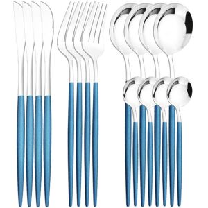 Zoseil Home 16-Teiliges Mintgold-Geschirr-Besteck-Set, Hochwertiges Edelstahl-Geschirr, Messer, Gabel, Kaffeelöffel, Besteck, Westliches Kiechen-Besteck Blau