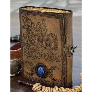 Vintage Leather Diary Book Of Shadows - Ledertagebuch Mit Halbedelstein-Verschluss, 200 Seiten