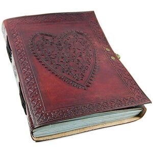 Vintage Leather Diary Handgemachtes, Papiergebundenes Vintage-Fotoalbum Mit Herzprägung Aus Leder, Notizbuch