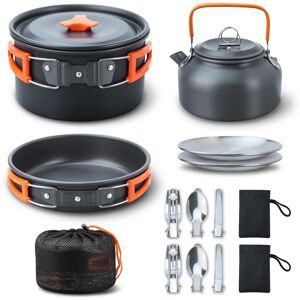 Tomtop Jms Camping Kochset Camping Kochgeschirr Set 16tlg Camping Topf Pfanne Set Nesting Camp Kochset Orange