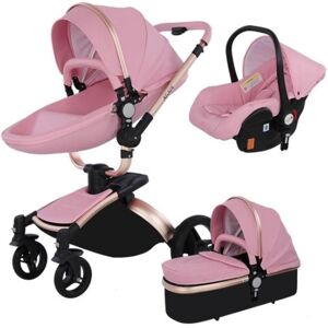 TPFLiving Luxus Kombi-Kinderwagen 3in1 Set - Modell 5 Kunstleder - Schwarz