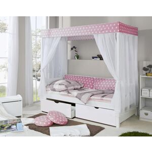 TiCAA Himmelbett "Rosa" 310 Kiefer Weiß (Rosa/Weiß Stern)