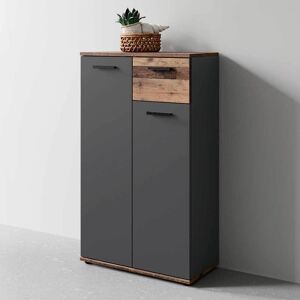 Pharao24.de Garderoben Schuhschrank in Anthrazit und Holz Antik 2 türig