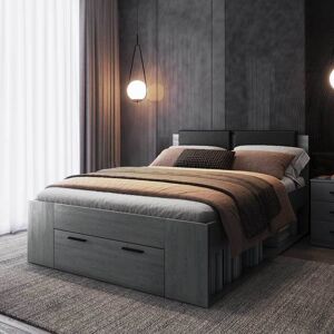Pharao24.de Modernes Stauraum Bett in Eiche Grau und Schwarz 146 cm breit