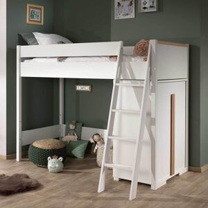 Pharao24.de Kinder Hochbett mit Schrank Weiß und Buchefarben (zweiteilig)