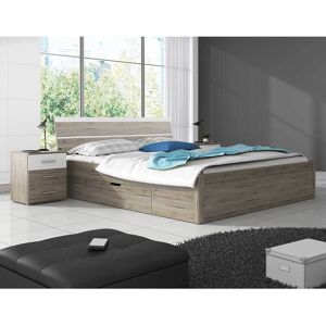 Pharao24.de Bett mit Schubkasten in Eiche San Remo Holzoptik Weiß