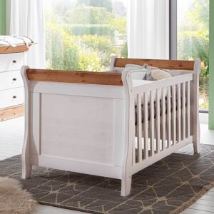 Pharao24.de Landhausstil Babybett in Weiß Kiefer massiv umbaubar