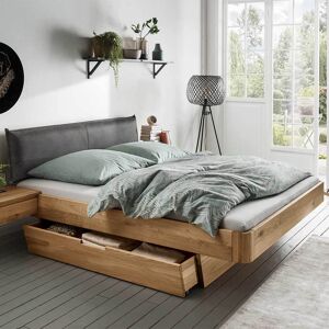 Pharao24.de Bett mit Schublade aus Wildeiche Massivholz Kopfteil gepolstert