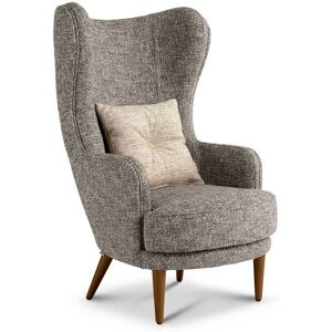 Pharao24.de Kaminsessel Beige Grau aus Boucle Stoff Vierfußgestell aus Holz