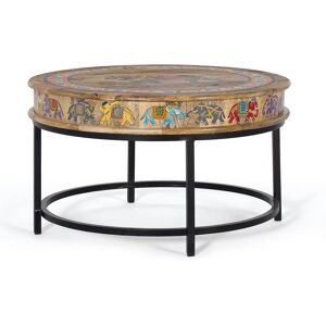 Pharao24.de Couchtisch Beistelltisch aus Metall und Holz mit Elefanten Motiv