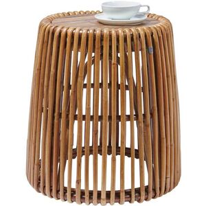 Pharao24.de Sofa Beistelltisch aus Teak Massivholz und Rattan rund