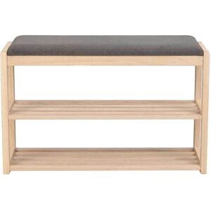 Pharao24.de Holz Dielenbank in Eiche White Wash mit grauem Sitzpolster