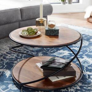 Pharao24.de Runder Couchtisch aus Sheesham Massivholz und Metall 58 cm Durchmesser