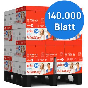 print24 Druckerpapier Kopierpapier 140000 Blatt 28 x 5000 A4 80g Premium Hochweiß CIE 160 Testsieger PEFC Umweltzertifikat