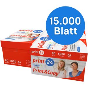 print24 Druckerpapier Kopierpapier 15000 Blatt 30 x 500 A4 80g Premium Hochweiß CIE 160 Testsieger PEFC Umweltzertifikat