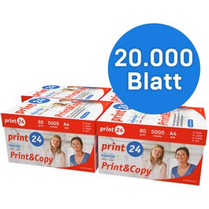print24 Druckerpapier Kopierpapier 20000 Blatt 40 x 500 A4 80g Premium Hochweiß CIE 160 Testsieger PEFC Umweltzertifikat