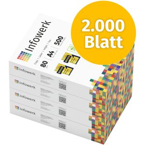 Infowerk Druckerpapier Kopierpapier 2000 Blatt 4 x 500 A4 80g Premium Hochweiß CIE 160 Testsieger PEFC Umweltzertifikat
