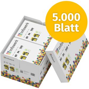 Infowerk Druckerpapier Kopierpapier 5000 Blatt 10 x 500 A4 80g Premium Hochweiß CIE 160 Testsieger PEFC Umweltzertifikat