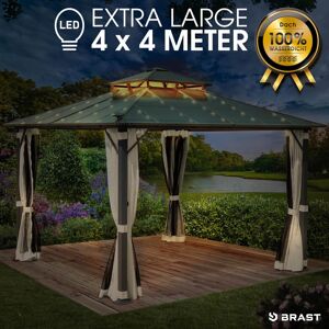 Alu Pavillon PAGODE 4x4m beige mit Moskitonetz & LED-Beleuchtung