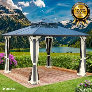 Brast Alu Pavillon PAGODE 3,5x3,5m beige mit Moskitonetz