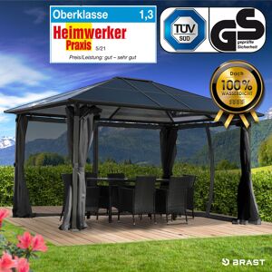 Brast Alu Pavillon PREMIUM mit festem Dach 3x4m grau