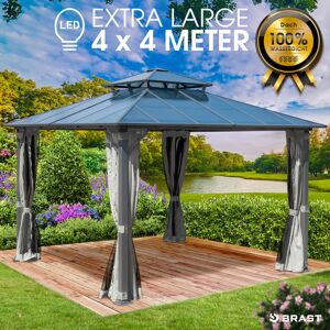 Brast Alu Pavillon PAGODE 4x4m hellgrau mit Moskitonetz