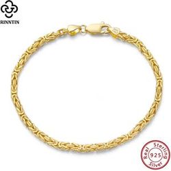 Rinntin Luxus-Armband aus 925er-Sterlingsilber, italienisches 2,5 mm flaches byzantinisches Gliederkettenarmband für Damen, handgefertigtes Armband, Schmuck SB122