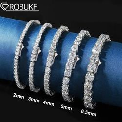 ROBUKF 2–6,5 mm echte Moissanit-Tennis-Armbänder für Damen und Herren, 925er-Sterlingsilber, vergoldetes Weißgold-Armband, funkelnder Hochzeitsschmuck