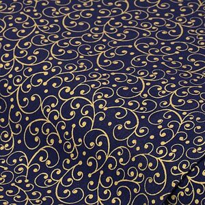 Baumwollstoff Ranke "Mona", dunkelblau/gold