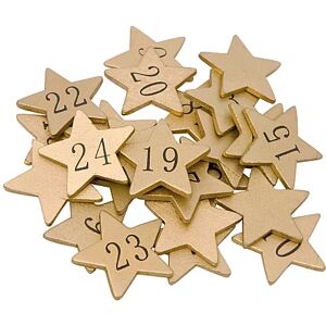 Adventskalender-Zahlen "Sterne" aus Holz, gold, 3,5 cm