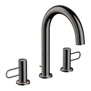 Hansgrohe Axor Uno 3-Loch-Waschtischarmatur 38054330 Ausladung 173mm, mit Bügelgriffen, Zugstangen-Ablaufgarnitur, polished black chrome