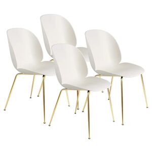 Gubi Beetle Dining Chair Stuhl 4er Set, Metallbeine Messing alabasterweiß