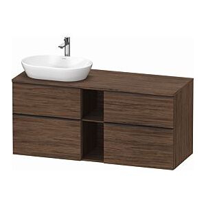 Duravit D-Neo Waschtisch-Unterschrank DE4970L2121 140 x 55 cm, Nussbaum Dunkel, wandhängend, 4 Schubkästen, 1 Konsolenplatte, Becken links