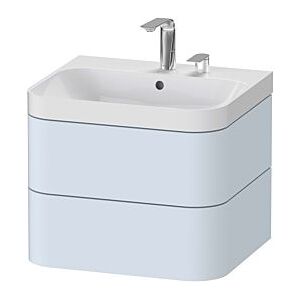 Duravit Happy D.2 Plus Möbelwaschtisch HP4345E9797 57,5 x 49 cm, 2 Hahnlöcher, lichtblau seidenmatt, 2 Schubkästen