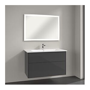 Villeroy und Boch Villeroy & Boch Finero Badmöbel Set 100 cm Glossy Grey Waschtisch mit Unterschrank und Spiegel
