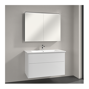 Villeroy und Boch Villeroy & Boch Finero Badmöbel Set 100 cm, Glossy White Waschtisch mit Unterschrank und Spiegelschrank