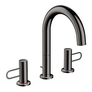 Hansgrohe Axor Uno 3-Loch-Waschtischarmatur 38054330 Ausladung 173mm, mit Bügelgriffen, Zugstangen-Ablaufgarnitur, polished black chrome