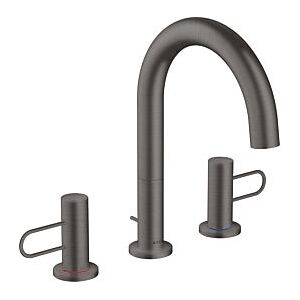 Hansgrohe Axor Uno 3-Loch-Waschtischarmatur 38054340 Ausladung 173mm, mit Bügelgriffen, Zugstangen-Ablaufgarnitur, brushed black chrome