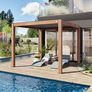 PRIMEYARD 3x3m Pergola in Holzoptik; mit Lamellendach in Anthrazit - (400115)