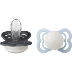 BIBS Pacifier Supreme 2 PACK Silicone Size 1 Iron Glow/Baby Blue Glow 2 stk
