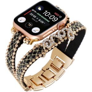 MOBILCOVERS.DK Apple Watch (38/40/SE/41/42mm) Metal og Læder Rem m. Rhinsten - Guld / Sort